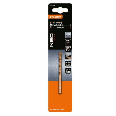 Wiertło do metalu HSS-Co, 5.2 mm