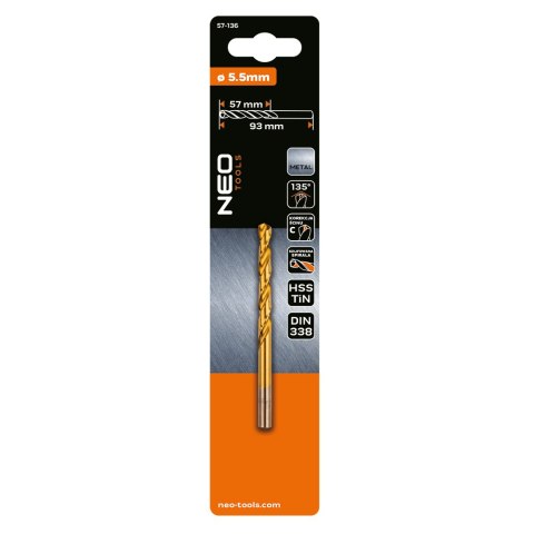 Wiertło do metalu HSS-TiN, 5.5 mm