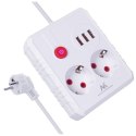 Listwa zasilająca Maclean, przedłużacz 2 gniazda + 3xUSB, 110-240V AC 50/60Hz, 2.1A max 2500W, 1.5m, biała, MCE387 W