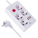 Listwa zasilająca Maclean, przedłużacz 4 gniazda + 3xUSB, 110-240V AC 50/60Hz, 2.1A max 2500W, 1,5m, biała,MCE392 W