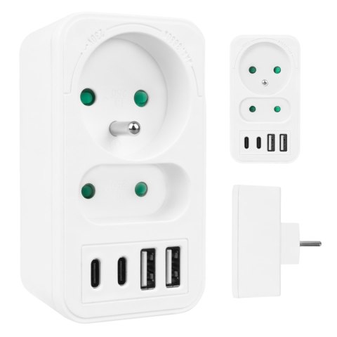 Gniazdko prądowe x2 + 4xUSB Maclean, rozgałęźnik z 2 gniazdami, 2xUSB A, 2xUSB C PD 20W, 1x16A + 1x6A, MCE249 F/W
