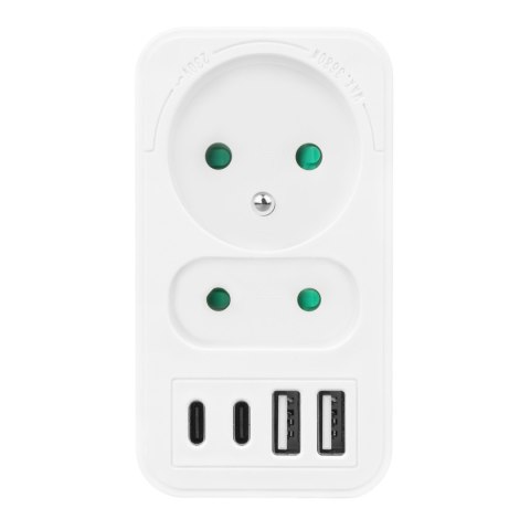 Gniazdko prądowe x2 + 4xUSB Maclean, rozgałęźnik z 2 gniazdami, 2xUSB A, 2xUSB C PD 20W, 1x16A + 1x6A, MCE249 F/W