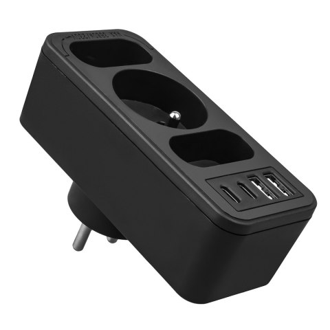 Gniazdko prądowe x3 + 4xUSB Maclean, rozgałęźnik z 3 gniazdami, 2xUSB A, 2xUSB C PD 20W, 1x16A + 2x6A, MCE248 F/B