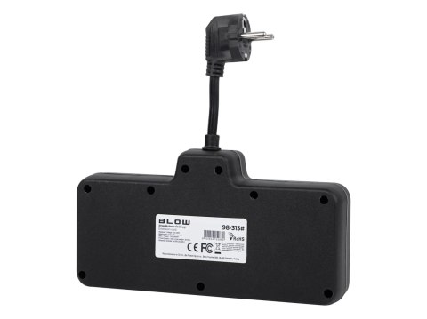98-313# Rozgałęźnik ps-310 3-gniazda+2xusb+2xusb-c 0.1m czarny 3x1mm przedłużacz