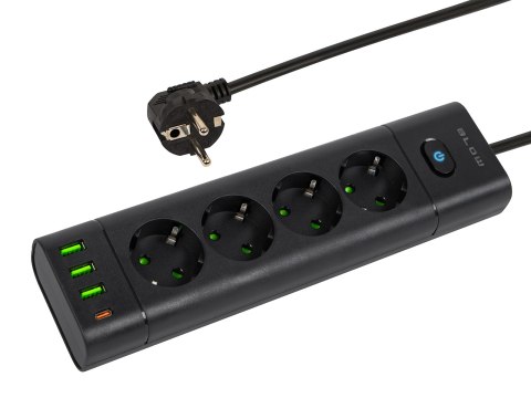 98-325# Przedłużacz sieciowy ps-450t 4-gniazda 3xusb+usb-pd 1,5m czarny 3x1mm