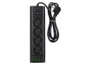 98-325# Przedłużacz sieciowy ps-450t 4-gniazda 3xusb+usb-pd 1,5m czarny 3x1mm
