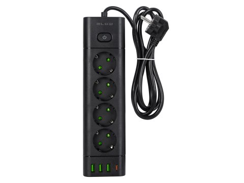 98-325# Przedłużacz sieciowy ps-450t 4-gniazda 3xusb+usb-pd 1,5m czarny 3x1mm