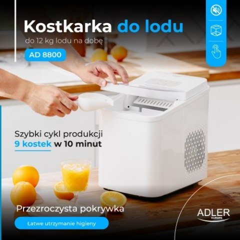 AD 8800 Kostkarka do lodu | 12 kg/24h | 2 rozmiary kostek | tryb czyszczenia | cicha praca | panel dotykowy