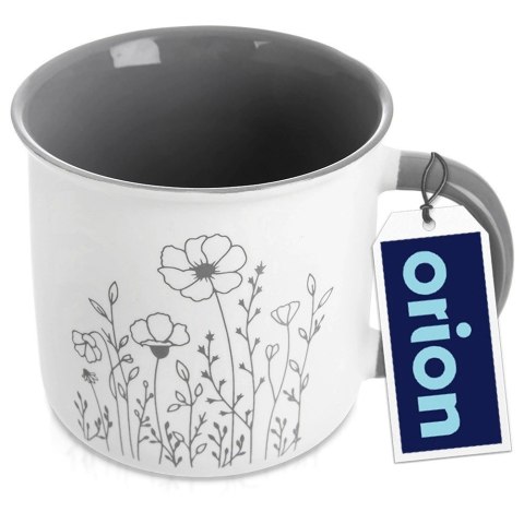 Kubek Porcelanowy 400 ml ORION Kwiaty Biały ze Szarym Wnętrzem do Zmywarki