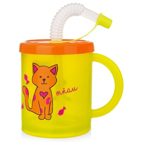 Kubek dla Dziecka ze Słomką Kot 260 ml ORION Pokrywka Wygodny BPA Free