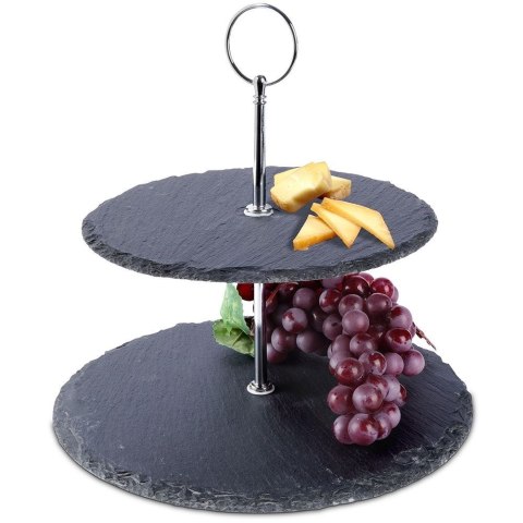 Patera Kamienna na Owoce Ciasto 2-piętrowa Dekoracyjna Solidna ORION 23 cm