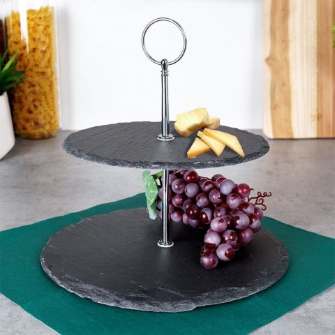 Patera Kamienna na Owoce Ciasto 2-piętrowa Dekoracyjna Solidna ORION 23 cm