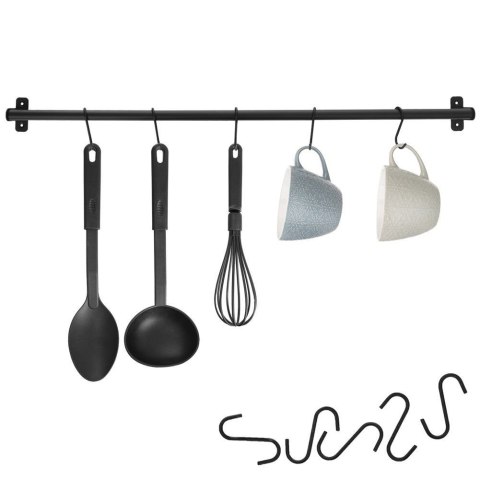 Reling Wieszak z Haczykami Kuchenny Metalowy Czarny RADKA 78,5 cm