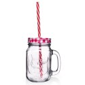 Słoik do Zimnych Napojów Szklany z Metalową Pokrywką i Słomką 450 ml ORION