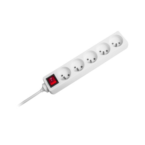 Przedłużacz 5 gniazd 1,5m typu niemieckiego z przełącznikiem (3x1,0mm) Rebel biały