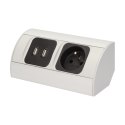 Gniazdo meblowe 1x2P+Z, 2xUSB