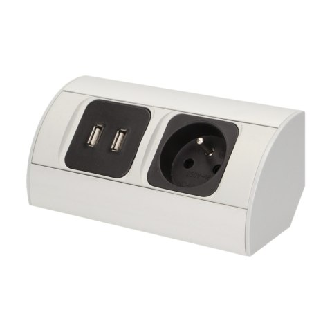 Gniazdo meblowe 1x2P+Z, 2xUSB