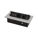 Gniazdo meblowe wpuszczane w blat z grubym rantem, 2x2P+Z, 3 porty USB, srebrne