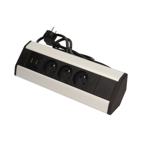 Gniazdo meblowe z ładowarką USB i przewodem 1,8m, 3x2P+Z, 2xUSB