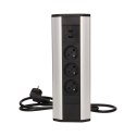 Gniazdo meblowe z ładowarką USB i przewodem 1,8m, 3x2P+Z, 2xUSB