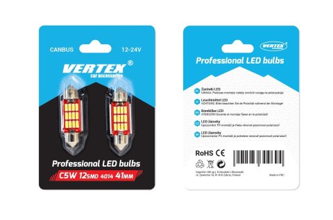 Żarówki led canbus 4014 12smd festoon c5w c10w c3w 41mm white 12v 24v amio-01291